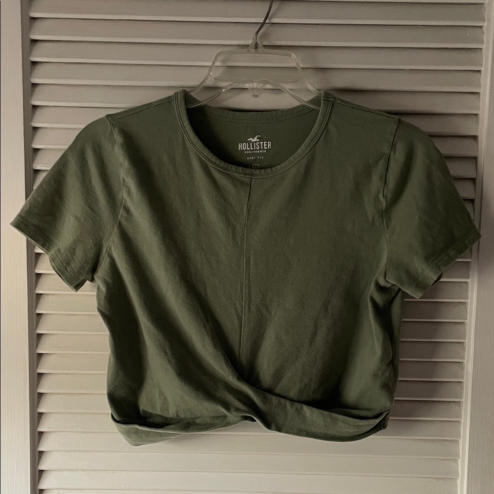 Hollister Olive Green Twist-Front Crop Tee
